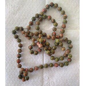 Unikite Stone Necklace Green Pink Polished Beads Slip-On